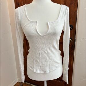 Free People White Fitted Cut Out Long Sleeve Blouse